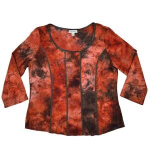 Y2K vintage dark orange/brown paisley shirt top sz large whimsigoth boho tie dye